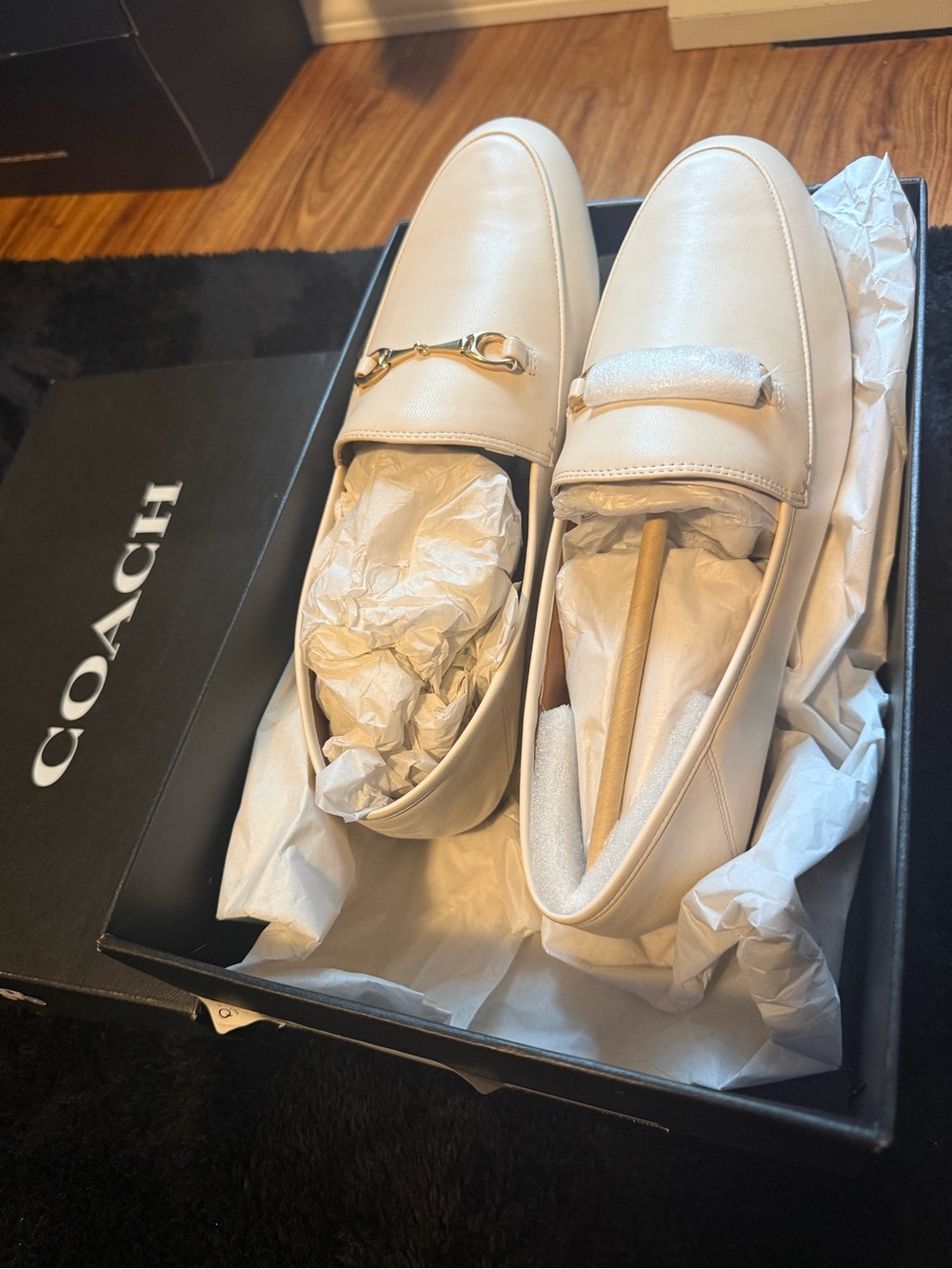 Coach Ivory Leather Horsebit Loafers with Gold Hardware